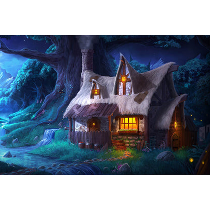 Wooden Jigsaw Puzzle 1000 Piece - Thatched Cottage in Moonlit Forest