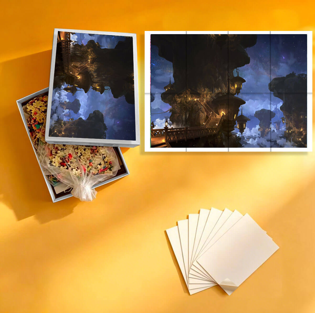 1000-Piece Premium Wooden Jigsaw Puzzle for Adults –The Celestial Cliffside Village| Artisan Crafted, Whimsical Shapes & Unique Designs, Best Relaxation Gift