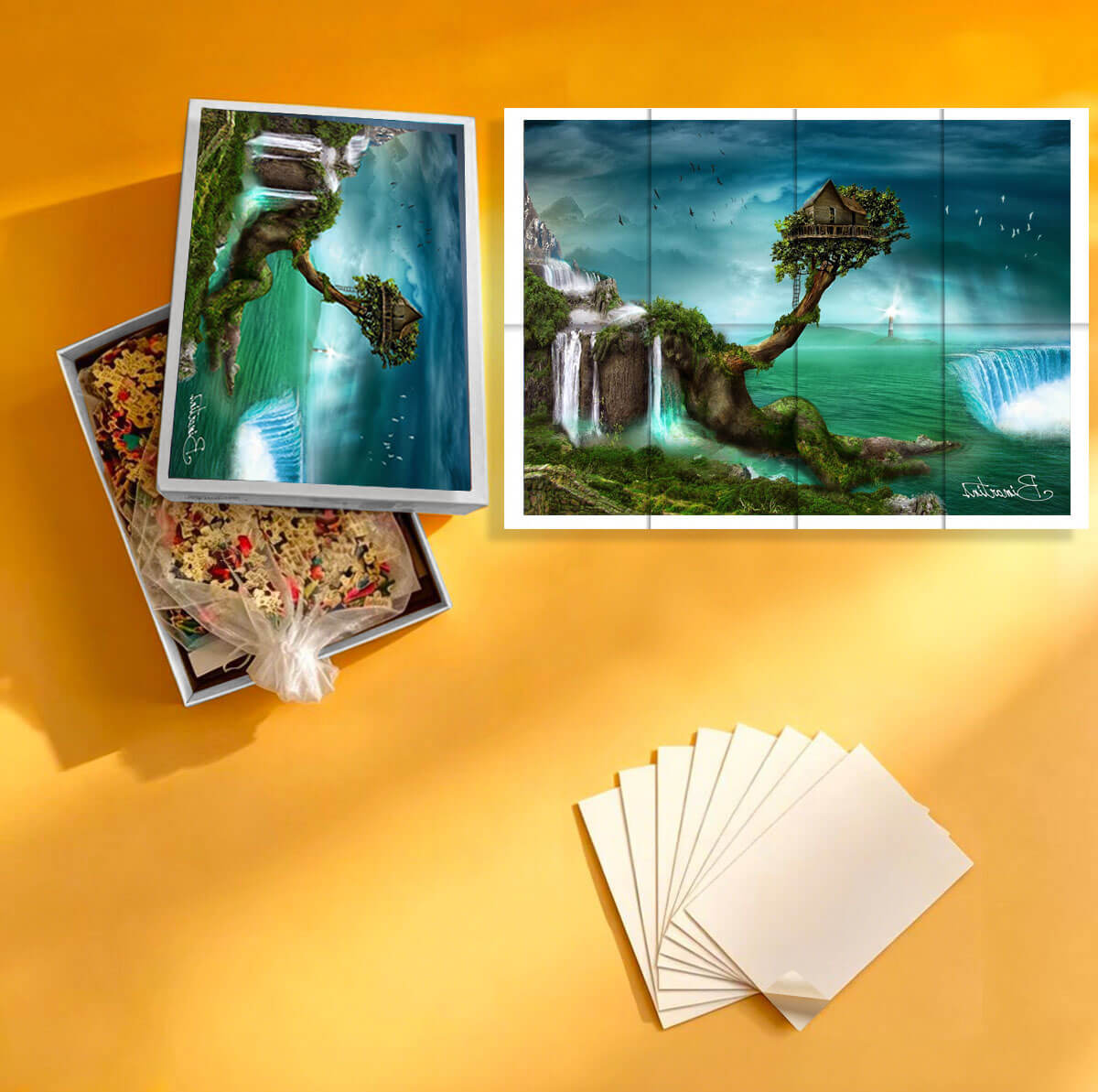1000-Piece Premium Wooden Jigsaw Puzzle for Adults – The Enchanted Waterfall Treehouse | Artisan Crafted, Whimsical Shapes & Unique Designs, Best Relaxation Gift