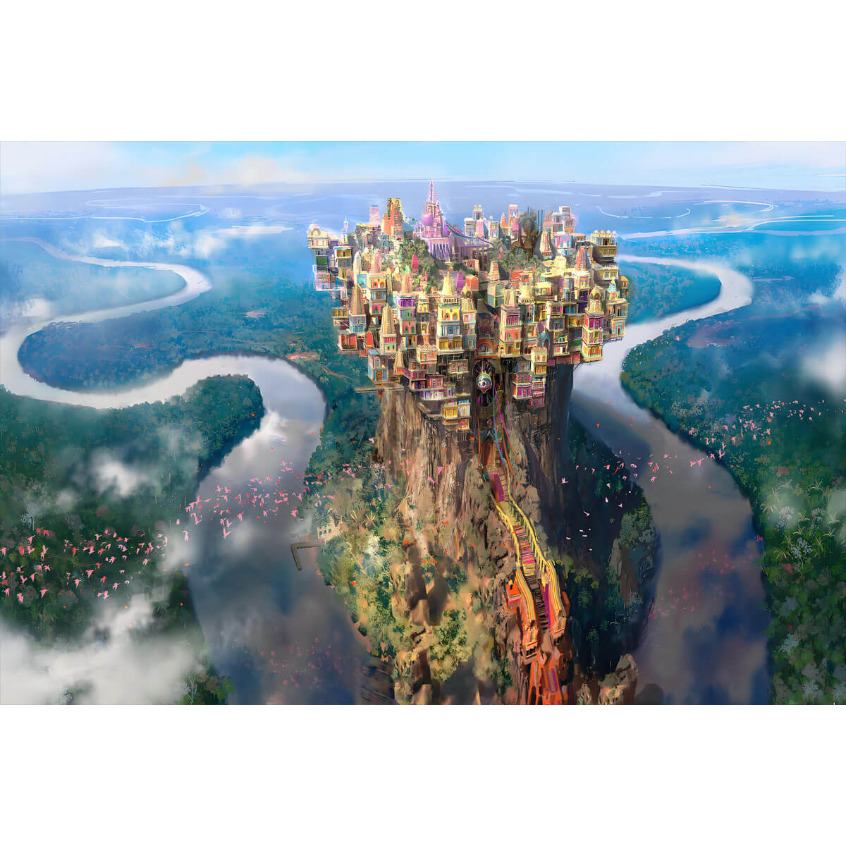 1000-Piece Premium Wooden Jigsaw Puzzle for Adults – The Floating Fantasy Kingdom | Artisan Crafted, Whimsical Shapes & Unique Designs, Best Relaxation Gift