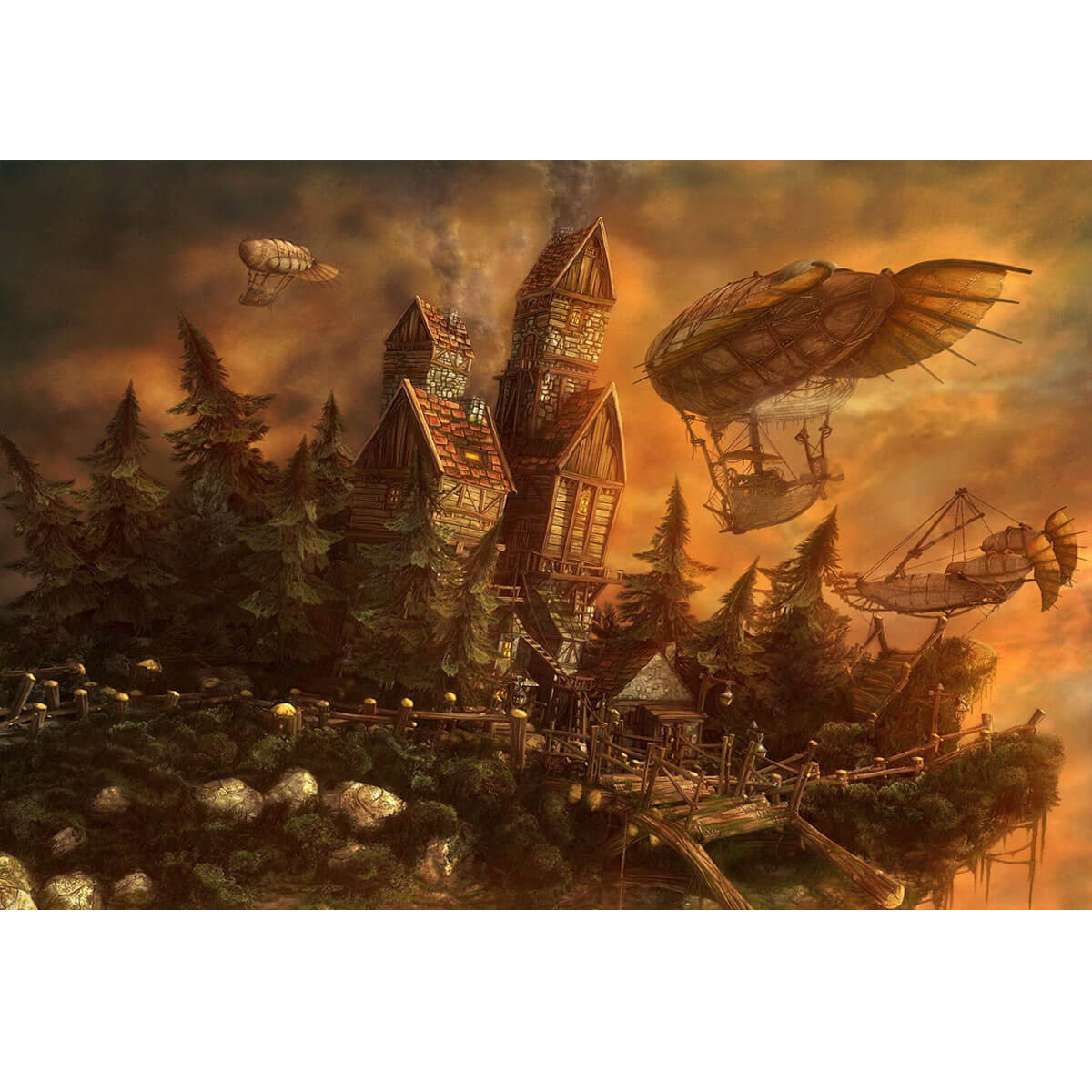 1000-Piece Premium Wooden Jigsaw Puzzle for Adults – The Steampunk Sky Kingdom | Artisan Crafted, Whimsical Shapes & Unique Designs, Best Relaxation Gift