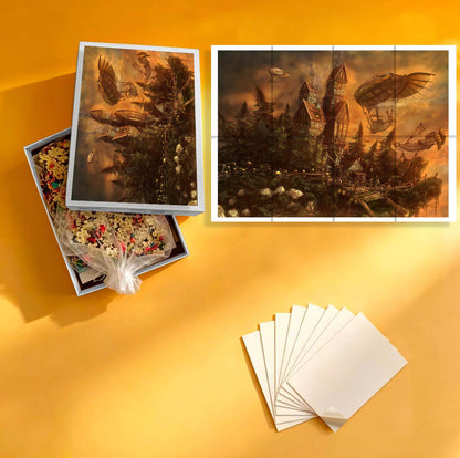 1000-Piece Premium Wooden Jigsaw Puzzle for Adults – The Steampunk Sky Kingdom | Artisan Crafted, Whimsical Shapes & Unique Designs, Best Relaxation Gift