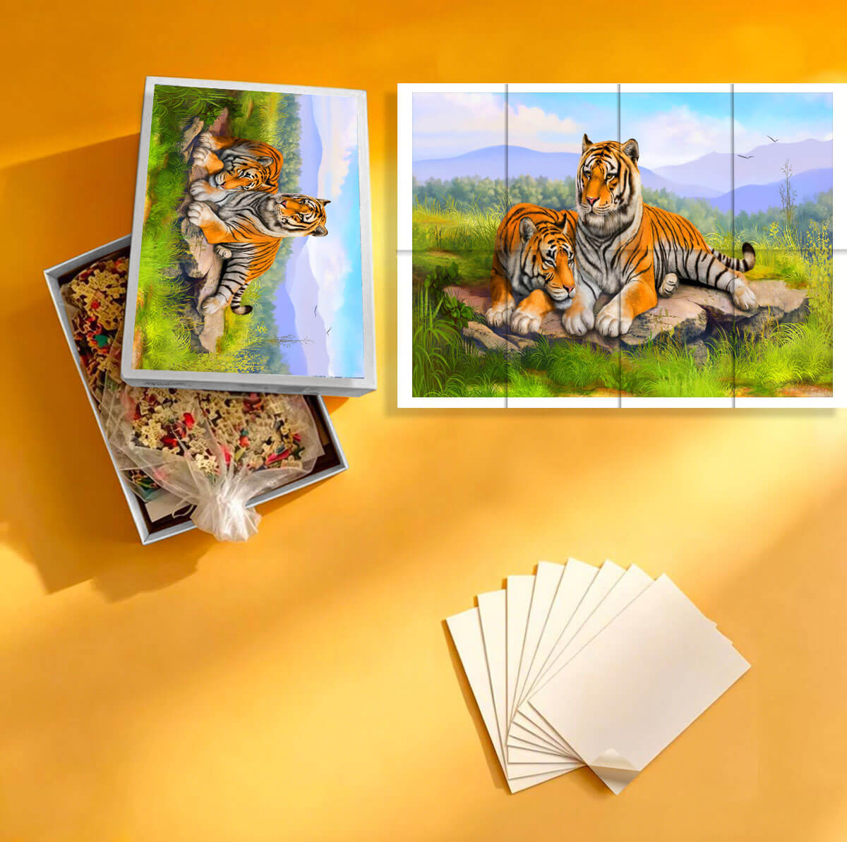 1000-Piece Premium Wooden Jigsaw Puzzle for Adults – Tiger Serenity | Artisan Crafted, Whimsical Shapes & Unique Designs, Best Relaxation Gift