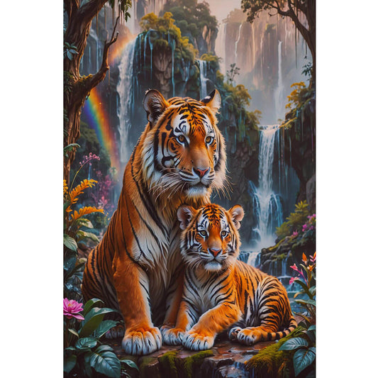 Wooden Jigsaw Puzzle 1000 Piece - Tiger and Cub by the Waterfall