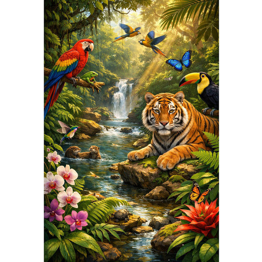 Wooden Jigsaw Puzzle 1000 Piece - Tiger in a Tropical Jungle