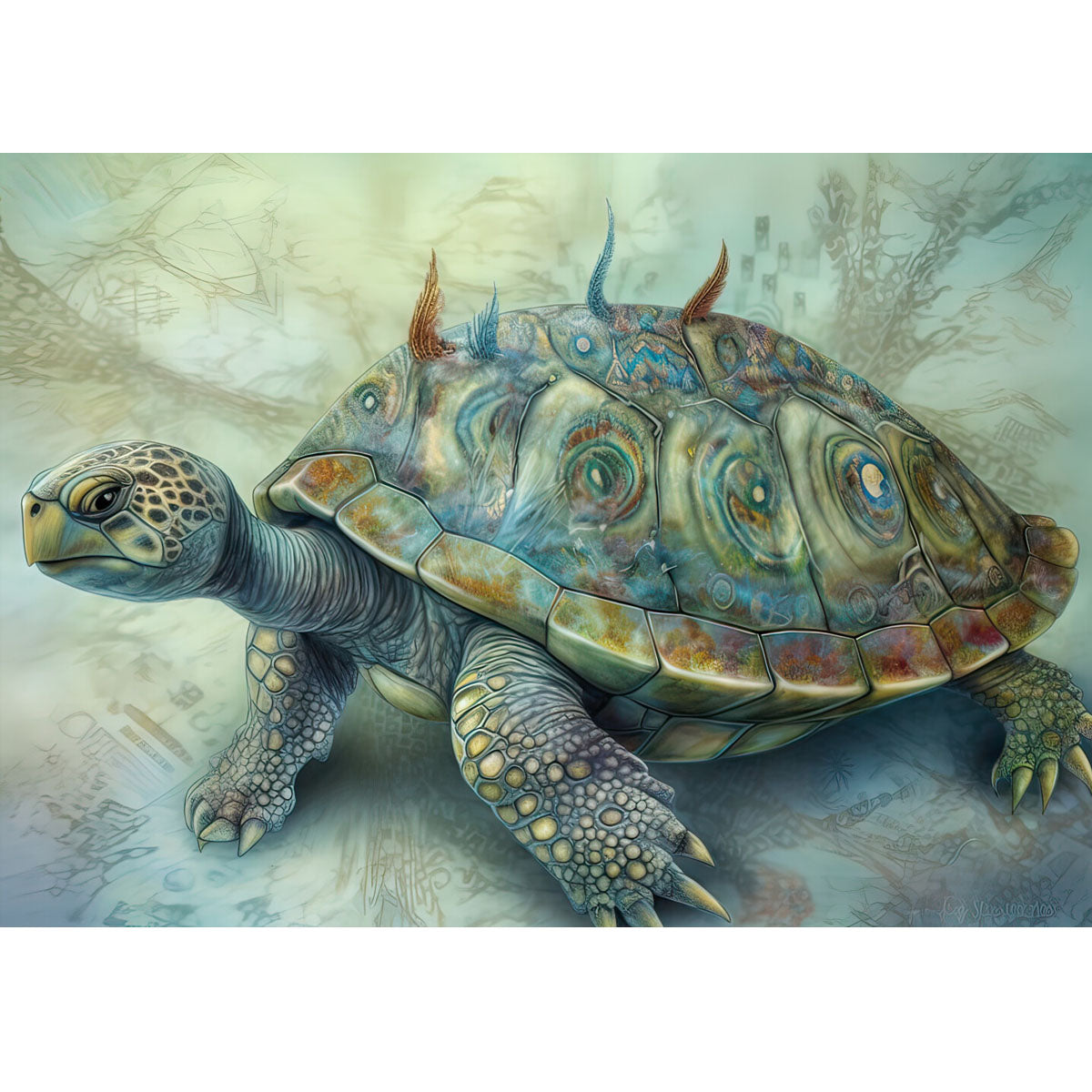 Wooden Jigsaw Puzzle 1000-Piece for Adults – Relaxing Gift Idea & Elegant Home Décor Artwork with Full-Size Poster, Premium Stress Relief Activity - Tortoise - Artisan Puzzles
