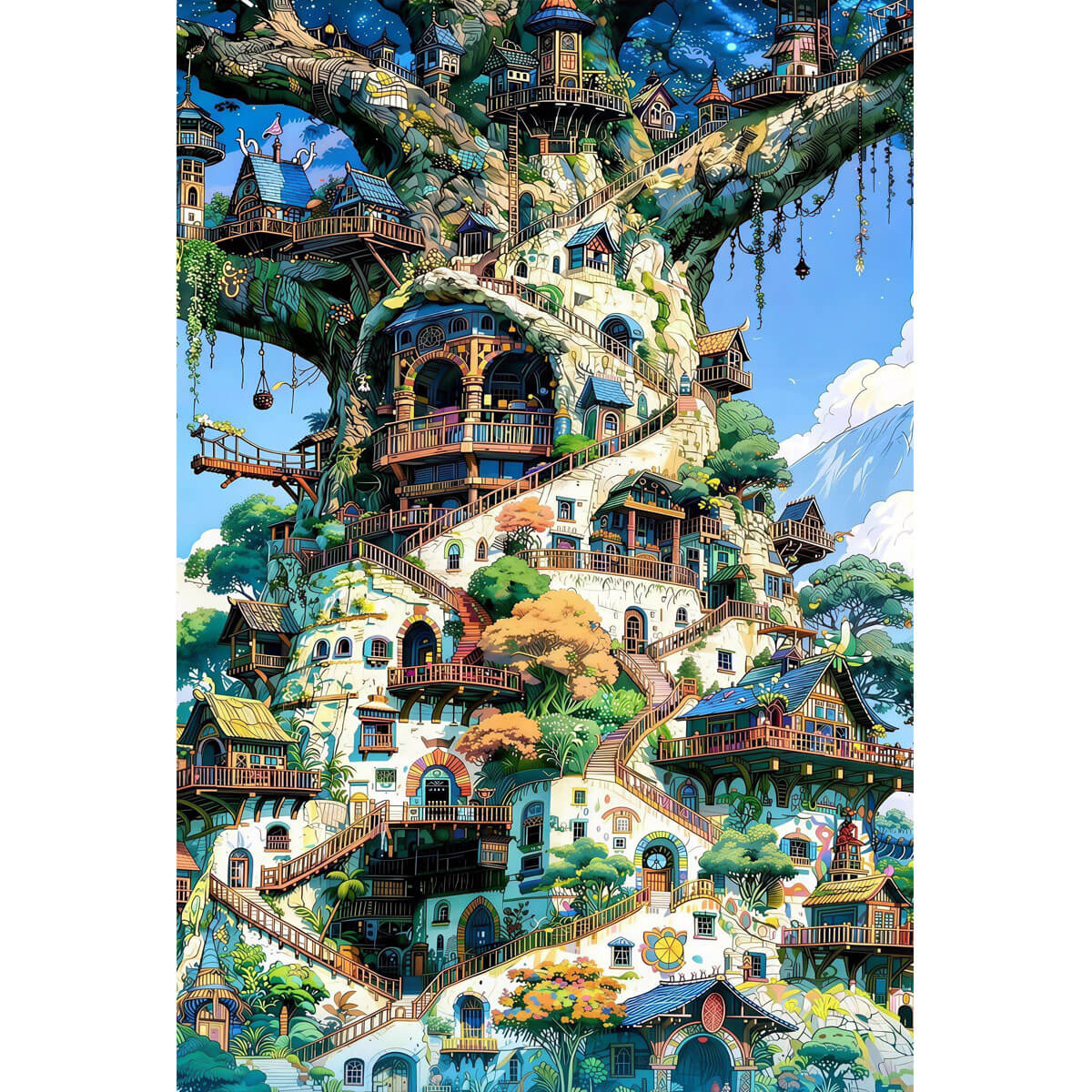 1000-Piece Premium Wooden Jigsaw Puzzle for Adults – Treehouse Village | Artisan Crafted, Whimsical Shapes & Unique Designs, Best Relaxation Gift