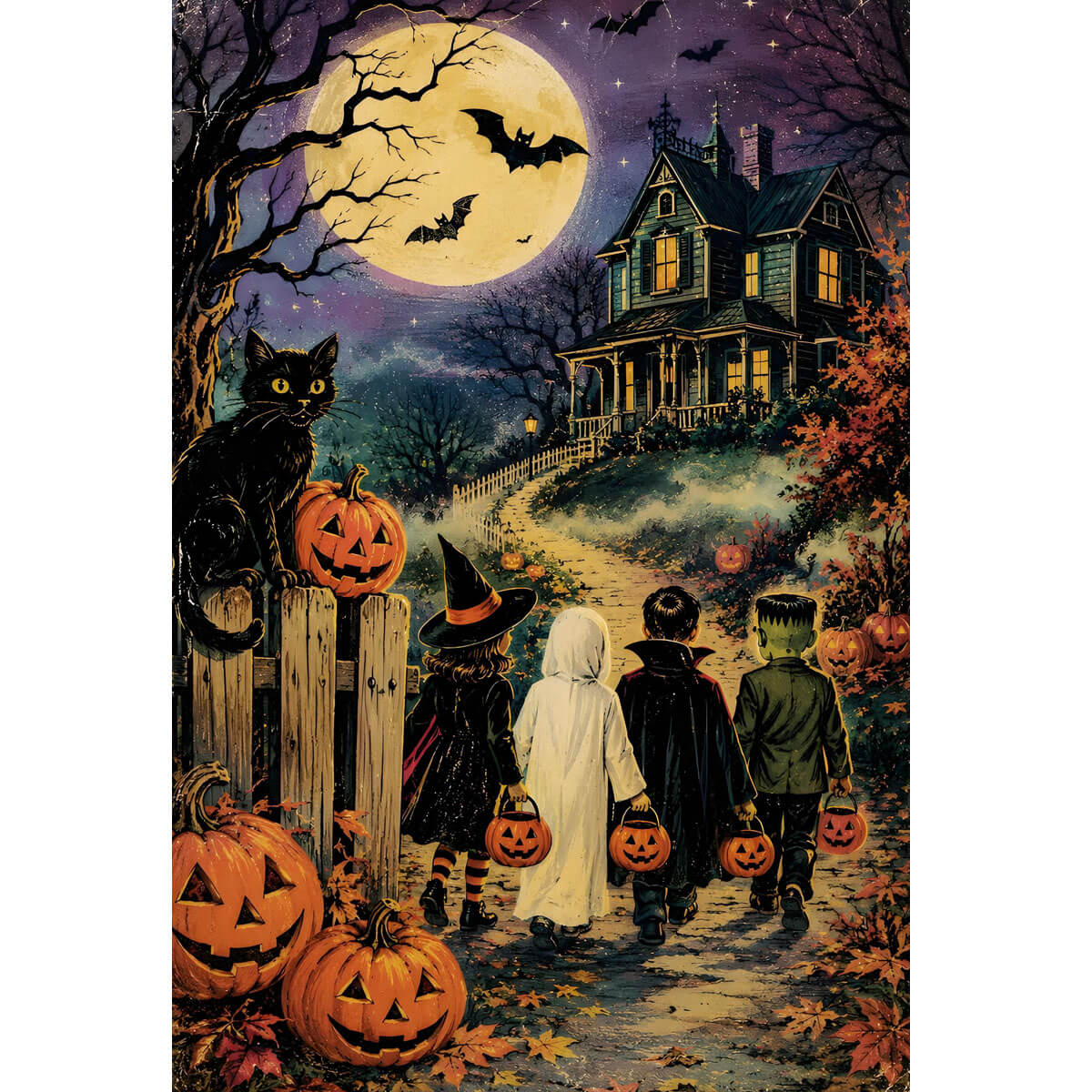 1000-Piece Premium Wooden Jigsaw Puzzle for Adults – Trick-or-Treaters on Halloween Night | Artisan Crafted, Whimsical Shapes & Unique Designs, Best Relaxation Gift