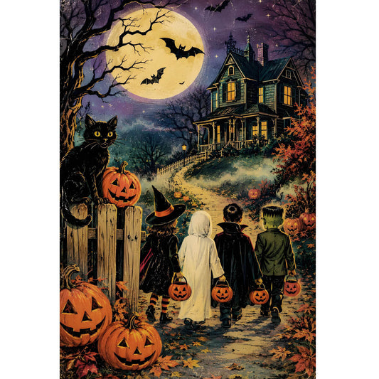 1000-Piece Premium Wooden Jigsaw Puzzle for Adults – Trick-or-Treaters on Halloween Night | Artisan Crafted, Whimsical Shapes & Unique Designs, Best Relaxation Gift