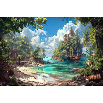 1000-Piece Premium Wooden Jigsaw Puzzle for Adults – Tropical Pirate Cove | Artisan Crafted, Whimsical Shapes & Unique Designs, Best Relaxation Gift