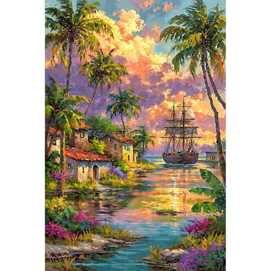 1000-Piece Premium Wooden Jigsaw Puzzle for Adults – Tropical Sunset Coastal Sailboat | Artisan Crafted, Whimsical Shapes & Unique Designs, Best Relaxation Gift