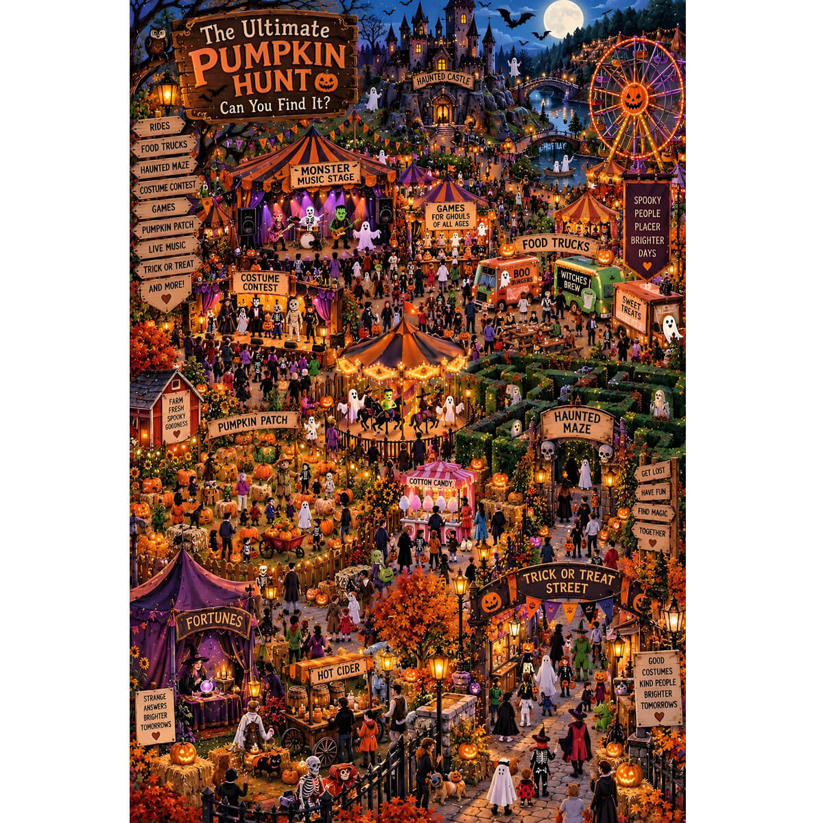 1000-Piece Premium Wooden Jigsaw Puzzle for Adults – Ultimate Halloween Pumpkin Hunt Festival | Artisan Crafted, Whimsical Shapes & Unique Designs, Best Relaxation Gift