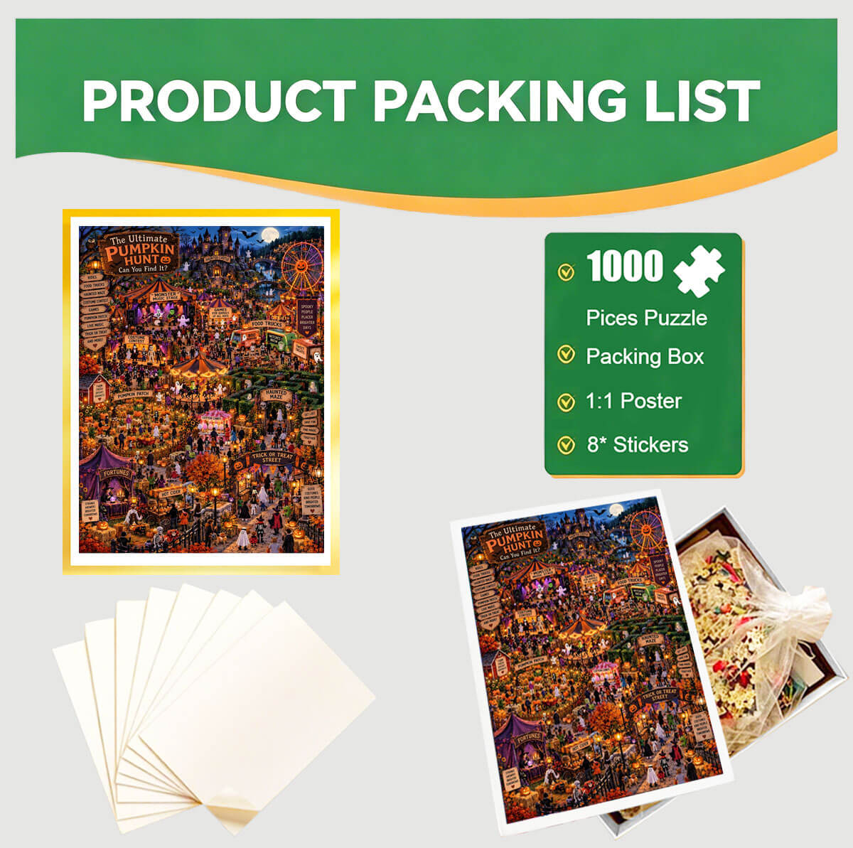 1000-Piece Premium Wooden Jigsaw Puzzle for Adults – Ultimate Halloween Pumpkin Hunt Festival | Artisan Crafted, Whimsical Shapes & Unique Designs, Best Relaxation Gift