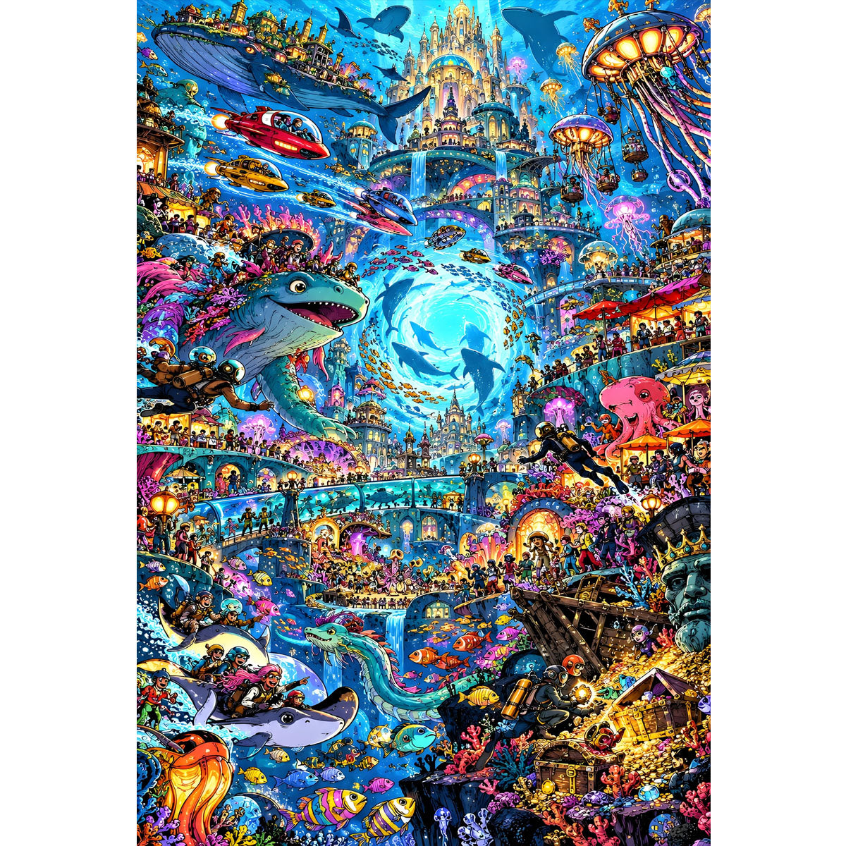 1000-Piece Premium Wooden Jigsaw Puzzle for Adults – Underwater Fantasy Kingdom| Artisan Crafted, Whimsical Shapes & Unique Designs, Best Relaxation Gift