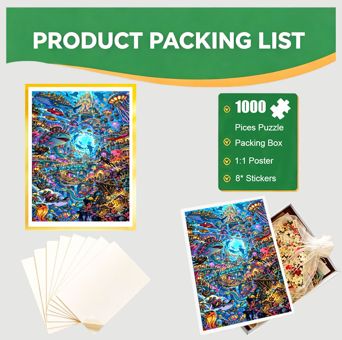 1000-Piece Premium Wooden Jigsaw Puzzle for Adults – Underwater Fantasy Kingdom| Artisan Crafted, Whimsical Shapes & Unique Designs, Best Relaxation Gift