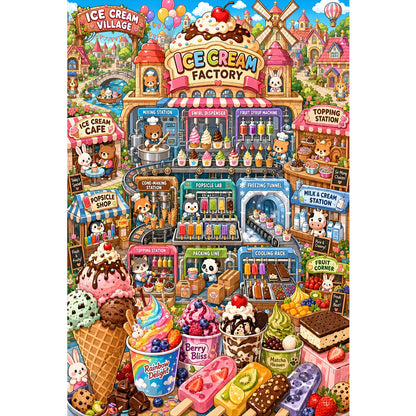 1000-Piece Premium Wooden Jigsaw Puzzle for Adults – Vibrant Ice Cream Village | Artisan Crafted, Whimsical Shapes & Unique Designs, Best Relaxation Gift