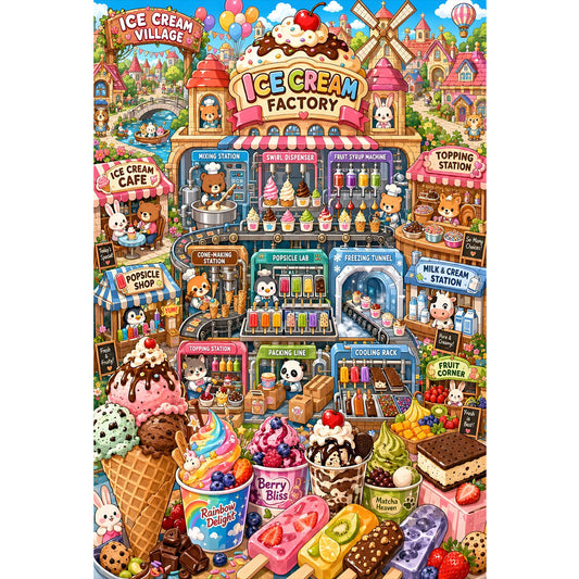 1000-Piece Premium Wooden Jigsaw Puzzle for Adults – Vibrant Ice Cream Village | Artisan Crafted, Whimsical Shapes & Unique Designs, Best Relaxation Gift
