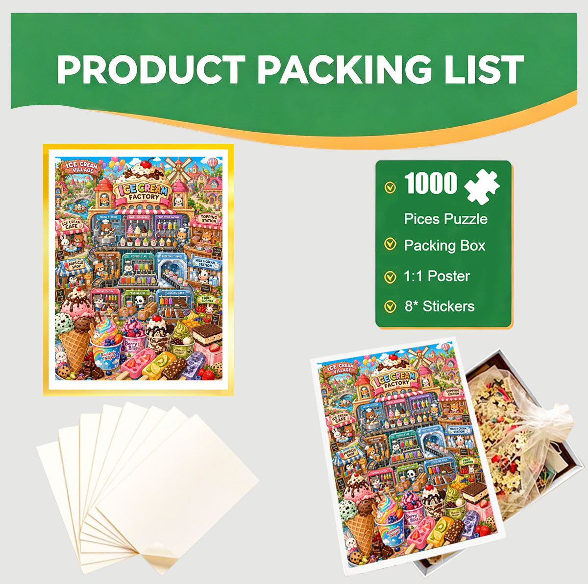 1000-Piece Premium Wooden Jigsaw Puzzle for Adults – Vibrant Ice Cream Village | Artisan Crafted, Whimsical Shapes & Unique Designs, Best Relaxation Gift