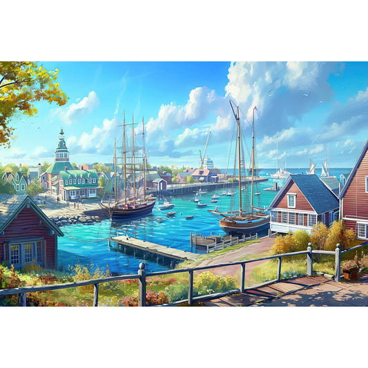 1000-Piece Premium Wooden Jigsaw Puzzle for Adults – Vibrant Lakefront Town | Artisan Crafted, Whimsical Shapes & Unique Designs, Best Relaxation Gift