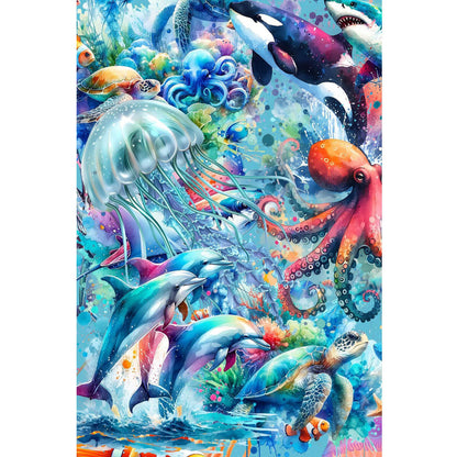 Wooden Jigsaw Puzzle 1000 Piece - Vibrant Ocean Life Collage