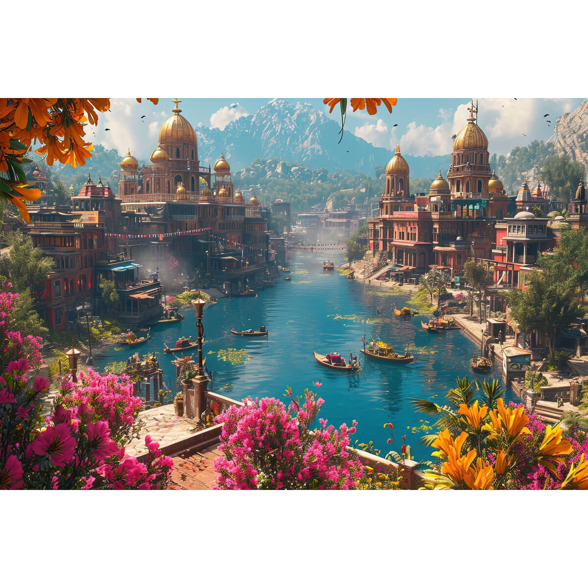 1000-Piece Premium Wooden Jigsaw Puzzle for Adults – Vibrant River City | Artisan Crafted, Whimsical Shapes & Unique Designs, Best Relaxation Gift