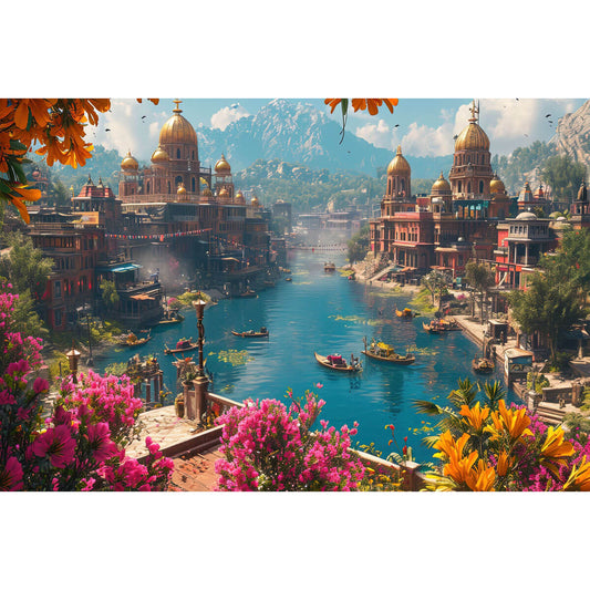 1000-Piece Premium Wooden Jigsaw Puzzle for Adults – Vibrant River City | Artisan Crafted, Whimsical Shapes & Unique Designs, Best Relaxation Gift