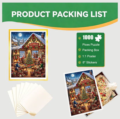 1000-Piece Premium Wooden Jigsaw Puzzle for Adults – ‌Village Quilt Makers' Christmas | Artisan Crafted, Whimsical Shapes & Unique Designs, Best Relaxation Gift