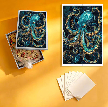 1000-Piece Premium Wooden Jigsaw Puzzle for Adults – Vintage Deep Sea Octopus | Artisan Crafted, Whimsical Shapes & Unique Designs, Best Relaxation Gift