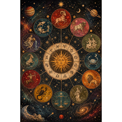 1000-Piece Premium Wooden Jigsaw Puzzle for Adults – Vintage Zodiac Sun Wheel | Artisan Crafted, Whimsical Shapes & Unique Designs, Best Relaxation Gift