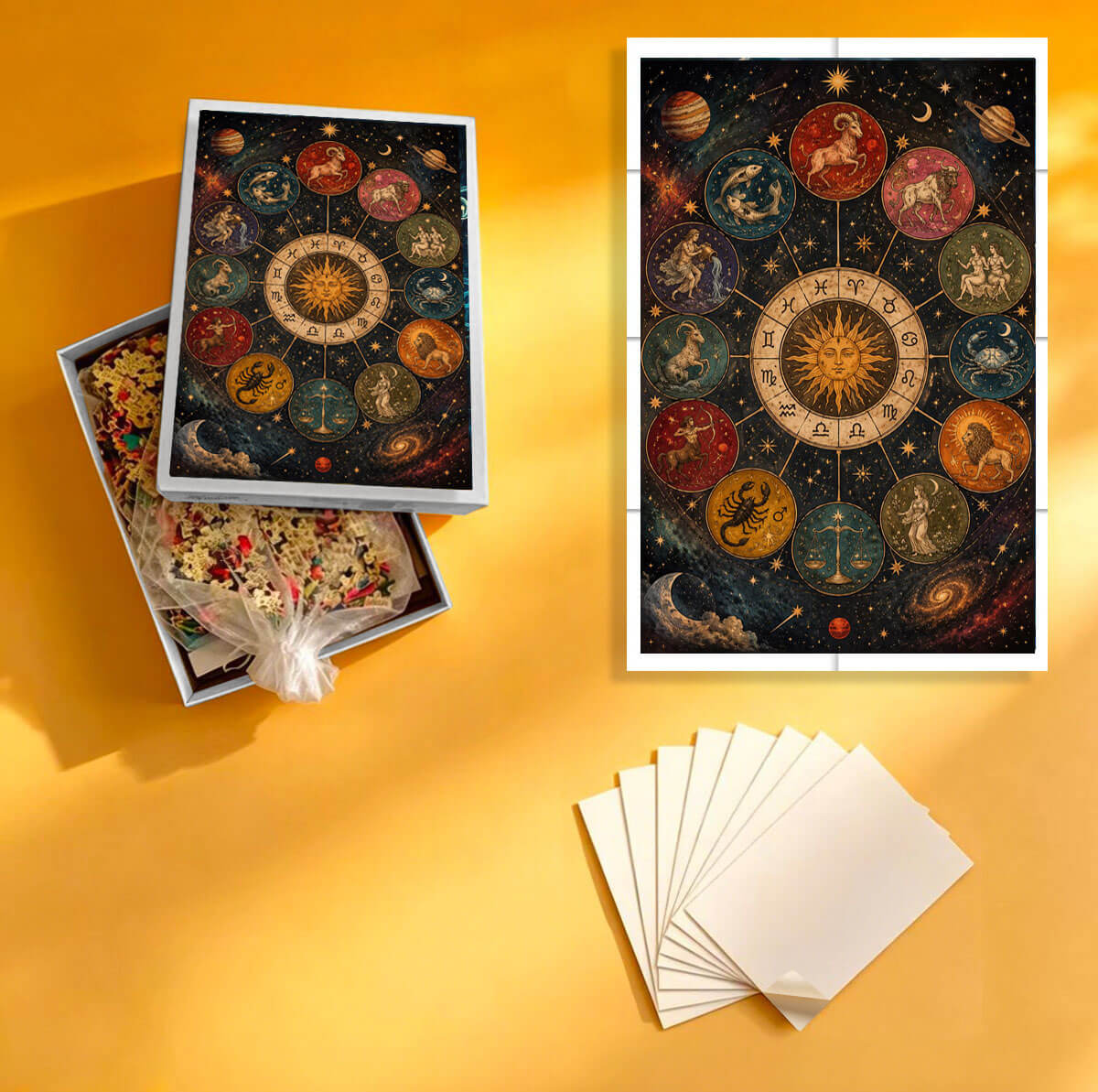 1000-Piece Premium Wooden Jigsaw Puzzle for Adults – Vintage Zodiac Sun Wheel | Artisan Crafted, Whimsical Shapes & Unique Designs, Best Relaxation Gift