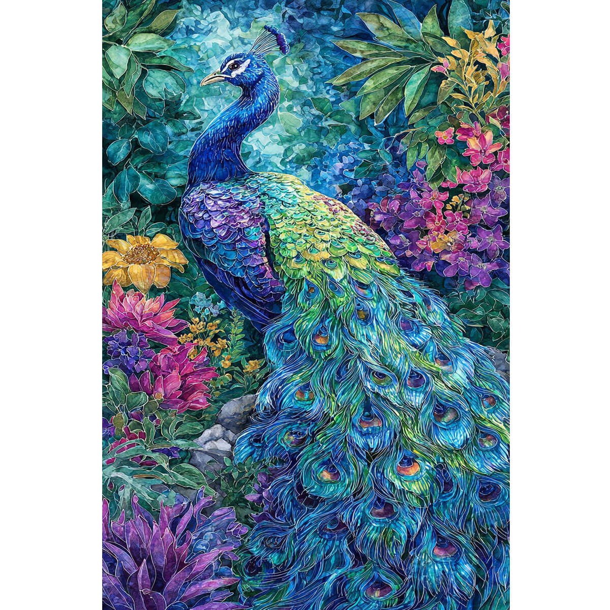 Wooden Jigsaw Puzzle 1000 Piece - Watercolor Peacock