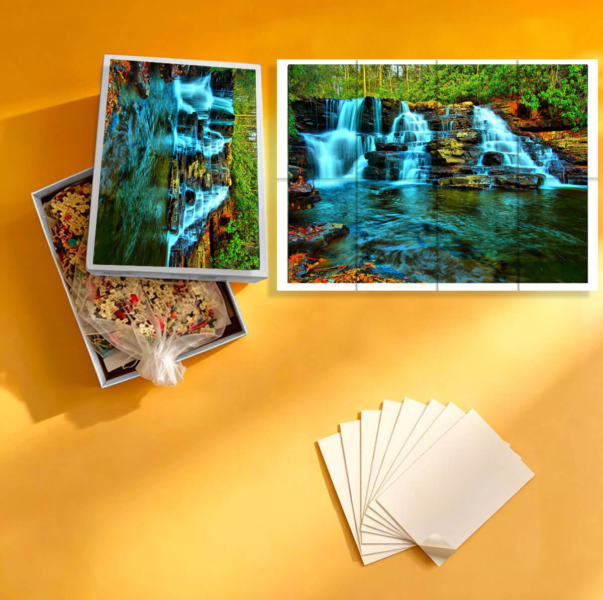 1000-Piece Premium Wooden Jigsaw Puzzle for Adults – Waterfall Forest Escape | Artisan Crafted, Whimsical Shapes & Unique Designs, Best Relaxation Gift