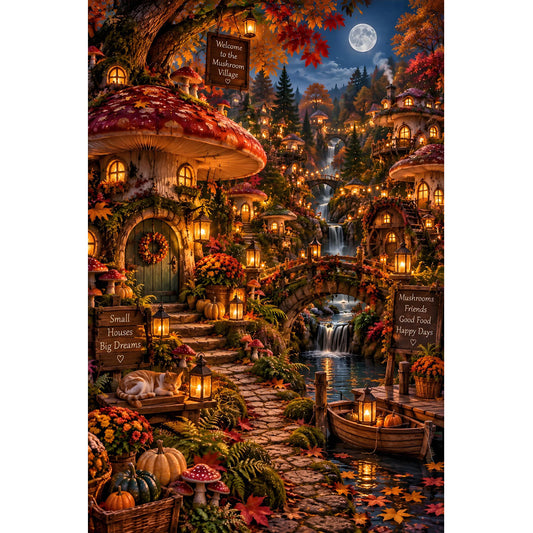 1000-Piece Premium Wooden Jigsaw Puzzle for Adults – Welcome to the Mushroom Village | Artisan Crafted, Whimsical Shapes & Unique Designs, Best Relaxation Gift
