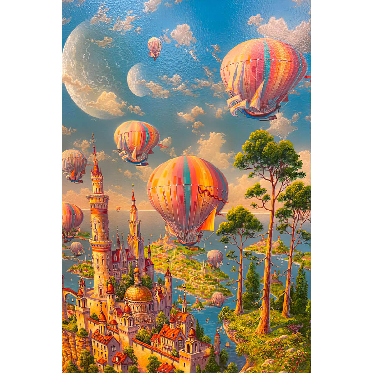 Wooden Jigsaw Puzzle 1000 Piece - Whimsical Balloons Above Castle