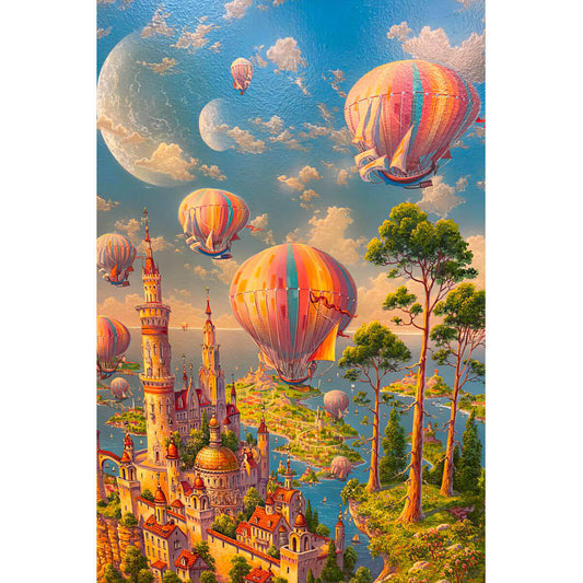 Wooden Jigsaw Puzzle 1000 Piece - Whimsical Balloons Above Castle