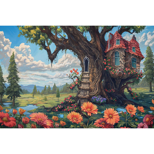 1000-Piece Premium Wooden Jigsaw Puzzle for Adults – Whimsical Flower Treehouse | Artisan Crafted, Whimsical Shapes & Unique Designs, Best Relaxation Gift