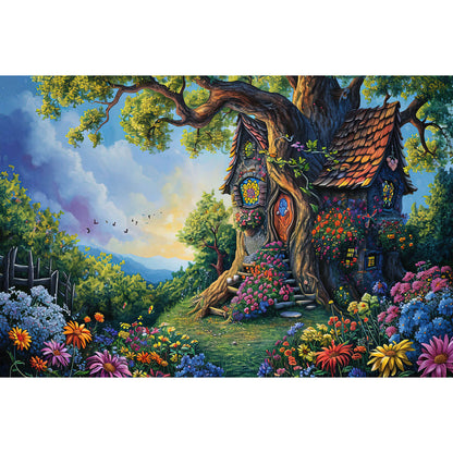 1000-Piece Premium Wooden Jigsaw Puzzle for Adults – Whimsical Meadow Treehouse | Artisan Crafted, Whimsical Shapes & Unique Designs, Best Relaxation Gift