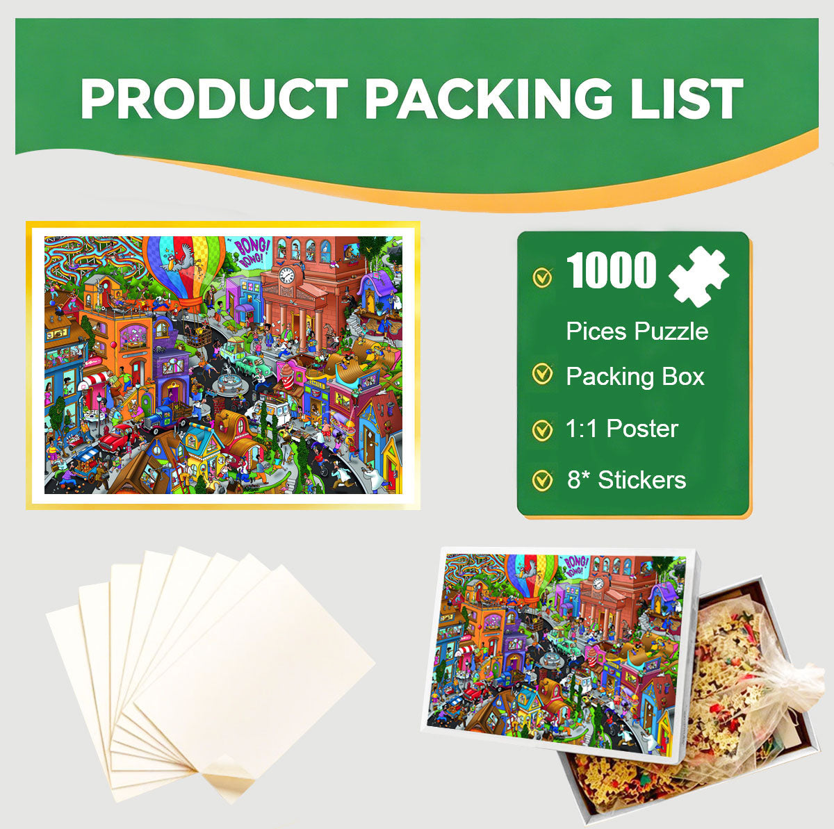 1000-Piece Premium Wooden Jigsaw Puzzle for Adults – Whimsical Street Panorama | Artisan Crafted, Whimsical Shapes & Unique Designs, Best Relaxation Gift