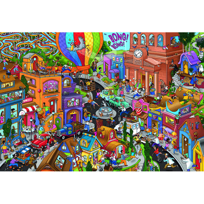 1000-Piece Premium Wooden Jigsaw Puzzle for Adults – Whimsical Street Panorama | Artisan Crafted, Whimsical Shapes & Unique Designs, Best Relaxation Gift