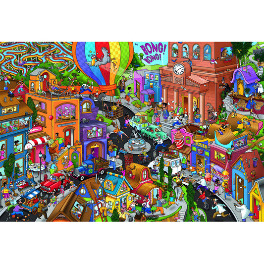 1000-Piece Premium Wooden Jigsaw Puzzle for Adults – Whimsical Street Panorama | Artisan Crafted, Whimsical Shapes & Unique Designs, Best Relaxation Gift