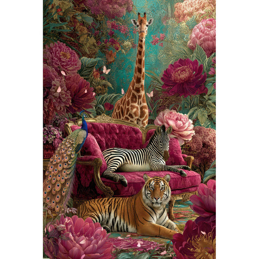 1000-Piece Premium Wooden Jigsaw Puzzle for Adults – Wild Animals in Floral Garden | Artisan Crafted, Whimsical Shapes & Unique Designs, Best Relaxation Gift