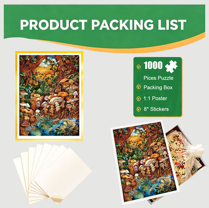 1000-Piece Premium Wooden Jigsaw Puzzle for Adults – Wild Mushrooms | Artisan Crafted, Whimsical Shapes & Unique Designs, Best Relaxation Gift