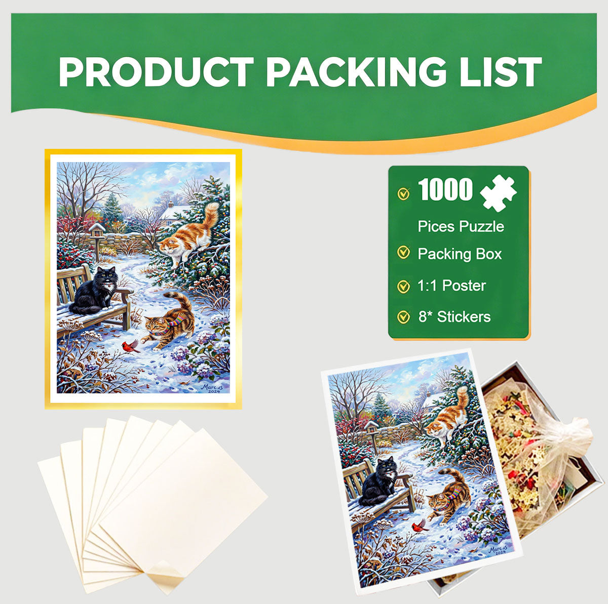 1000-Piece Premium Wooden Jigsaw Puzzle for Adults – Winter Garden Cats | Artisan Crafted, Whimsical Shapes & Unique Designs, Best Relaxation Gift