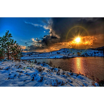 1000-Piece Premium Wooden Jigsaw Puzzle for Adults – Winter Lake Sunset | Artisan Crafted, Whimsical Shapes & Unique Designs, Best Relaxation Gift