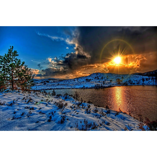 1000-Piece Premium Wooden Jigsaw Puzzle for Adults – Winter Lake Sunset | Artisan Crafted, Whimsical Shapes & Unique Designs, Best Relaxation Gift