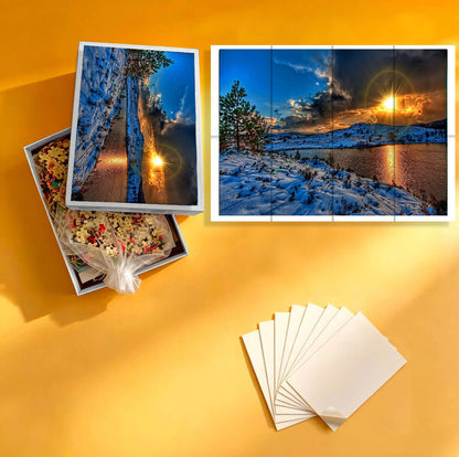 1000-Piece Premium Wooden Jigsaw Puzzle for Adults – Winter Lake Sunset | Artisan Crafted, Whimsical Shapes & Unique Designs, Best Relaxation Gift