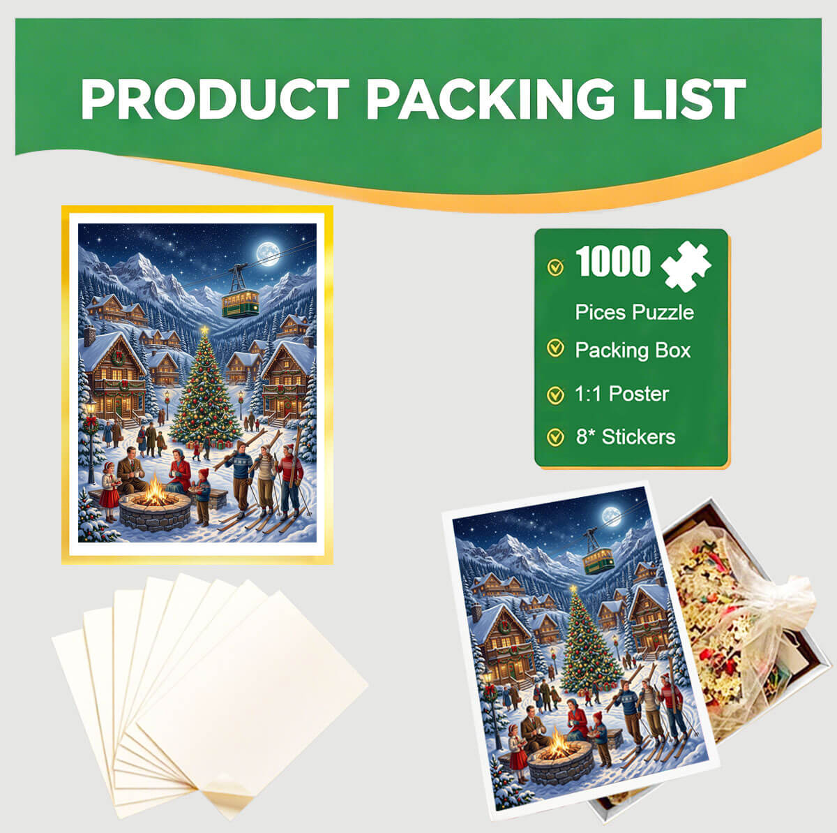 1000-Piece Premium Wooden Jigsaw Puzzle for Adults – Winter Wonderland Celebration | Artisan Crafted, Whimsical Shapes & Unique Designs, Best Relaxation Gift