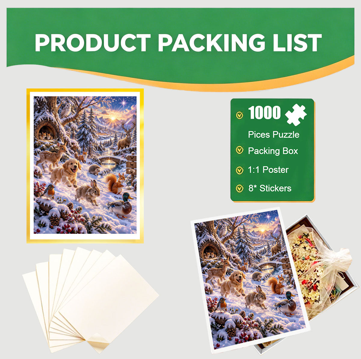 1000-Piece Premium Wooden Jigsaw Puzzle for Adults – Winter Wonderland Gathering | Artisan Crafted, Whimsical Shapes & Unique Designs, Best Relaxation Gift