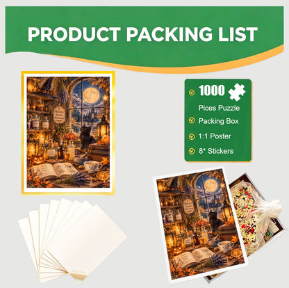 1000-Piece Premium Wooden Jigsaw Puzzle for Adults – Witch's Aromatic Halloween Preparations | Artisan Crafted, Whimsical Shapes & Unique Designs, Best Relaxation Gift