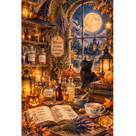 1000-Piece Premium Wooden Jigsaw Puzzle for Adults – Witch's Aromatic Halloween Preparations | Artisan Crafted, Whimsical Shapes & Unique Designs, Best Relaxation Gift